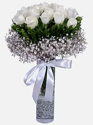 !KAMPANYA! 21 BEYAZ GÜLLÜ VAZO